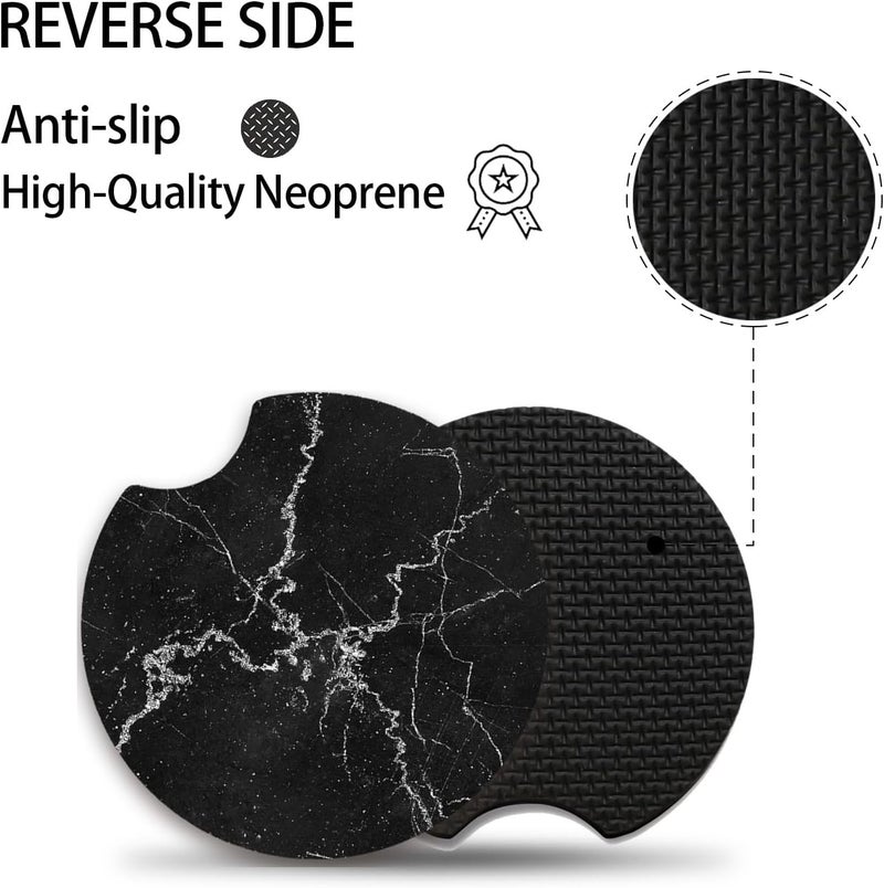 Adastrah Car Accessories for Women&Man, Car Coasters for Cup Holders, Pack of 2 2.75inch Universal Anti Slip Car Assecories, Car Coasters with A Finger Notch(Black Marble) - Image 3