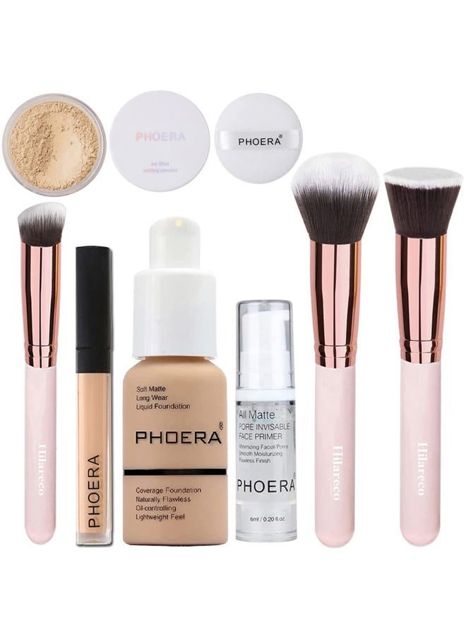 Hilareco PHOERA Foundation,PHOERA 9D Mascara,PHOERA Makeup Foundation Full Coverage,PHOERA Primer, PHOERA Powder, PHOERA Concealer, Kabuki Brushes Makeup Foundation Brush Powder Brush Concealer Brush - Image 2