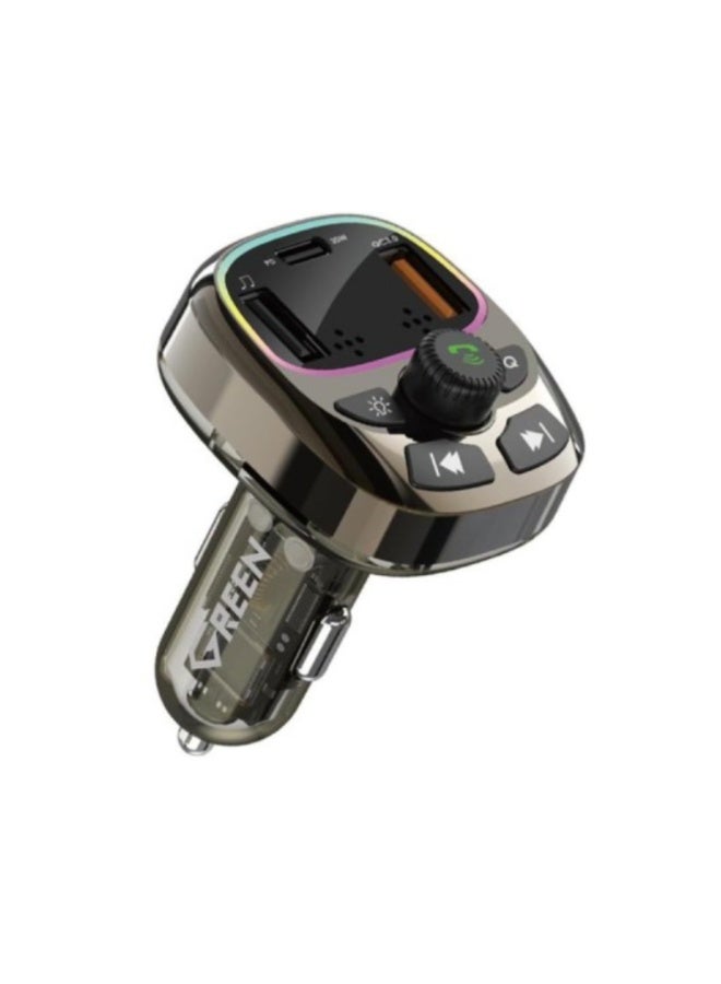 GREEN 55W Bluetooth Car FM Transmitter with LED Display & Fast Charging Port - Image 1