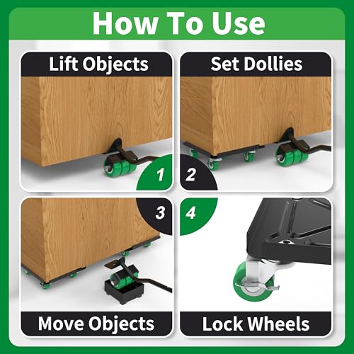 NEST EASY Heavy Duty Furniture Dolly 360° Rotating 5 Wheels, Alloy Steel Furniture Movers Up to 3000 lbs/1360 Kg Load Capacity with Measure Tape and Leveler (5.3x5.3 in) - Image 3