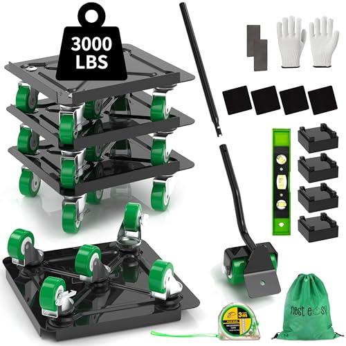 NEST EASY Heavy Duty Furniture Dolly 360° Rotating 5 Wheels, Alloy Steel Furniture Movers Up to 3000 lbs/1360 Kg Load Capacity with Measure Tape and Leveler (5.3x5.3 in) - Image 1