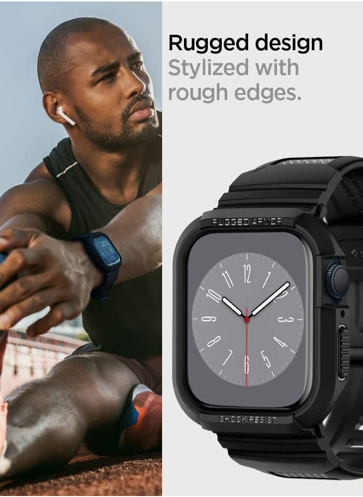Spigen - Rugged Armor Pro for Apple Watch Series 9 / 8 /7 (45mm) and Series 6/SE2/SE/5/4 (44mm) Band with Case Cover - Black - Image 1