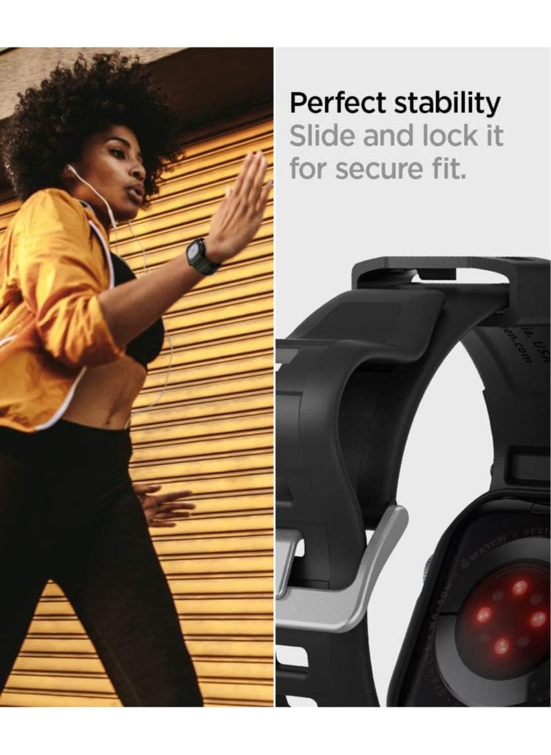 Spigen - Rugged Armor Pro for Apple Watch Series 9 / 8 /7 (45mm) and Series 6/SE2/SE/5/4 (44mm) Band with Case Cover - Black - Image 1