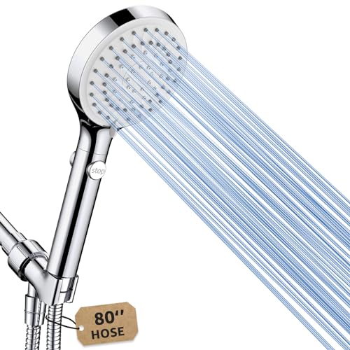 FASDUNT Shower Head with Handheld, High Pressure Handheld Shower Head with 80" Extra Long Stainless Steel Hose & Adjustable Bracket, Showerhead with ON/OFF Switch for Pets Bath - Image 1