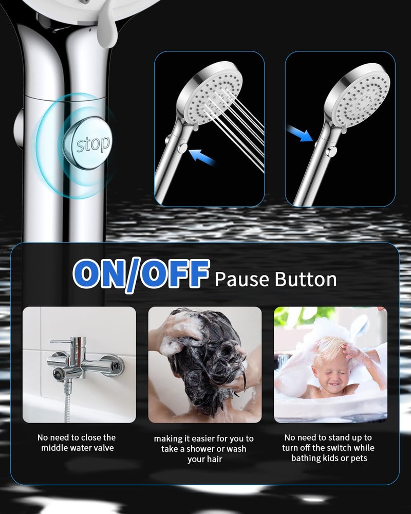 FASDUNT Shower Head with Handheld, High Pressure Handheld Shower Head with 80" Extra Long Stainless Steel Hose & Adjustable Bracket, Showerhead with ON/OFF Switch for Pets Bath - Image 4