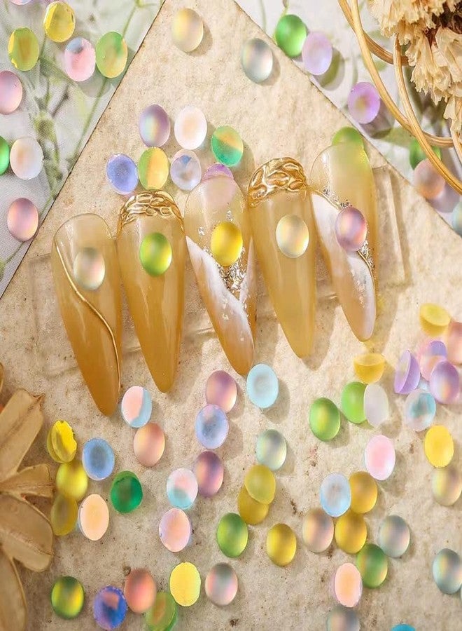 Dedyel 180PCS New Nail Art Flat Bottom Pearl AB Color Flat Bottom Jelly Pearl Nail Art Decoration 5mm Mixed Color Mermaid Bubble Bead Resin Aurora Flat Bottom Pearl Nail Art DIY Material (6 Colors) - Image 1