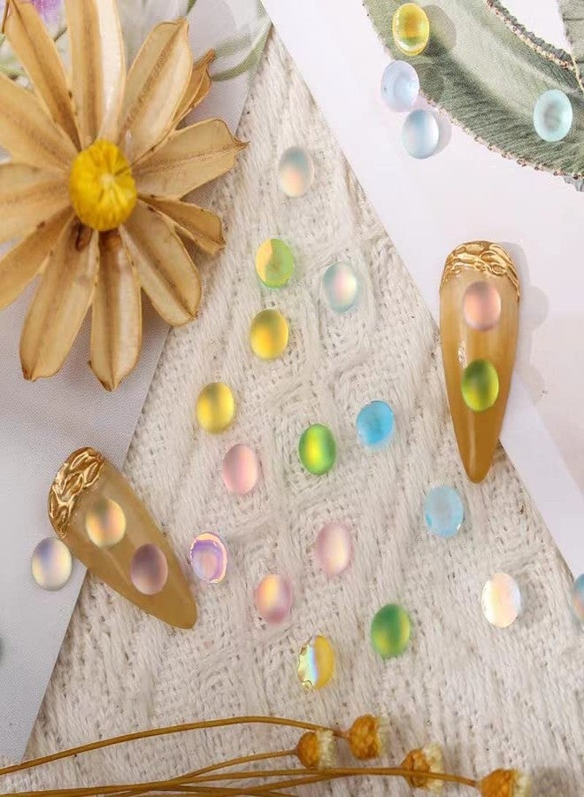 Dedyel 180PCS New Nail Art Flat Bottom Pearl AB Color Flat Bottom Jelly Pearl Nail Art Decoration 5mm Mixed Color Mermaid Bubble Bead Resin Aurora Flat Bottom Pearl Nail Art DIY Material (6 Colors) - Image 2
