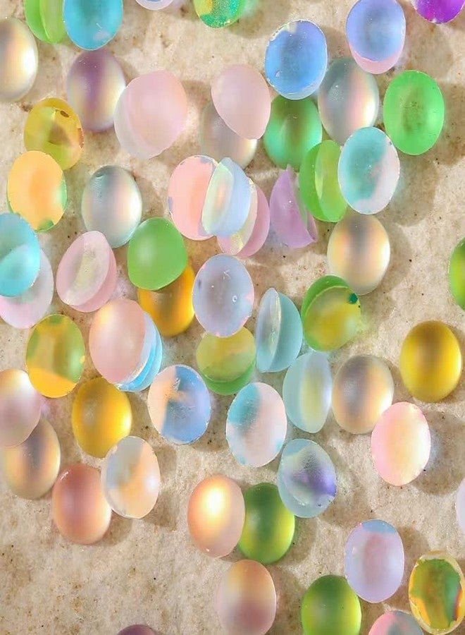 Dedyel 180PCS New Nail Art Flat Bottom Pearl AB Color Flat Bottom Jelly Pearl Nail Art Decoration 5mm Mixed Color Mermaid Bubble Bead Resin Aurora Flat Bottom Pearl Nail Art DIY Material (6 Colors) - Image 4