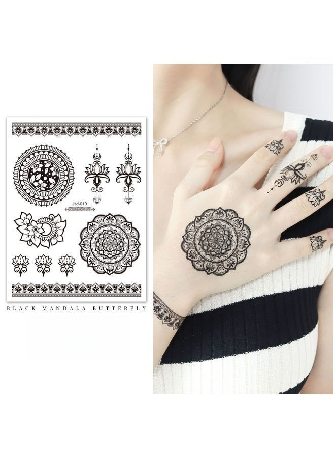 GlamKit 4 Pcs Henna Temporary Tattoo Stickers, Waterproof Semi-Permanent Body Art for Women and Men, Floral Butterfly Designs for Hands Arm Finger, Wedding Festival Party Favor Supplies (Black) - Image 3