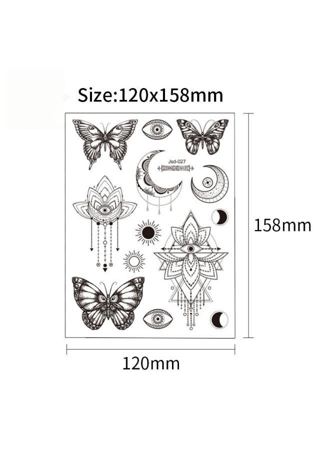 GlamKit 4 Pcs Henna Temporary Tattoo Stickers, Waterproof Semi-Permanent Body Art for Women and Men, Floral Butterfly Designs for Hands Arm Finger, Wedding Festival Party Favor Supplies (Black) - Image 2