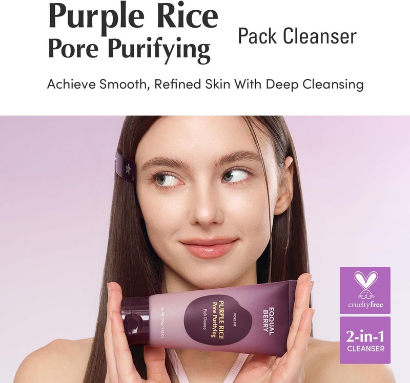eqqualberry Purple Rice Pore Purifying Pack Cleanser - Dual-Use Clay Mask & Foam Cleanser | Deep Cleansing for Pore Care & Skin Prep | AHA+BHA+PHA | Korean Skincare for Glass Skin, 4.58 OZ. (130g) - Image 2