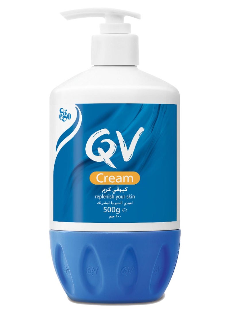 QV Cream Pump (500g) – 24-Hour Intensive Moisturizer for Extremely Dry & Sensitive Skin, Rich Hydrating Formula with Squalane, Fragrance-Free Non-Greasy Barrier Cream for Eczema Dermatitis & Psoriasis Relief 500grams - Image 1