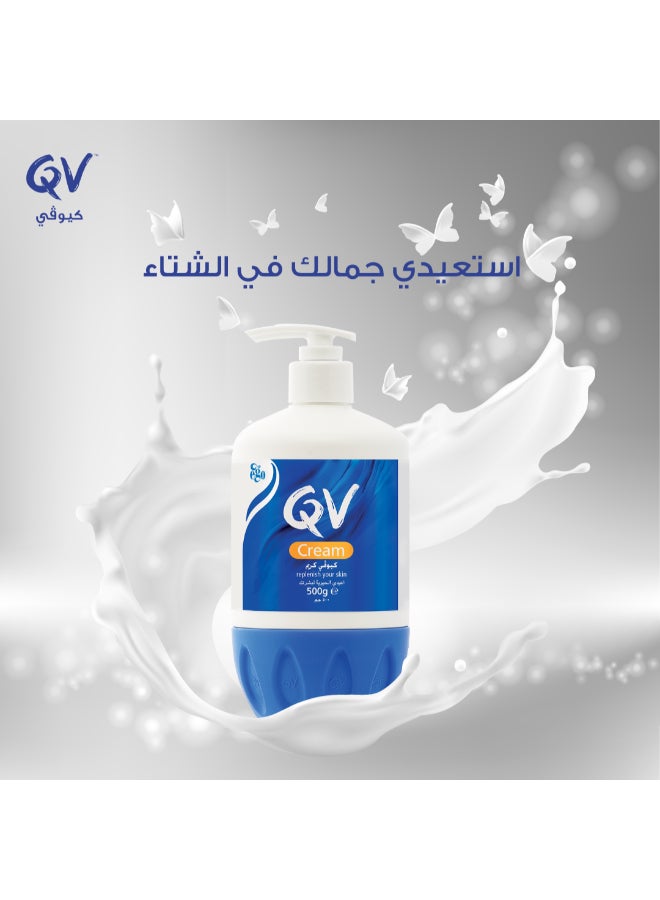QV Cream Pump (500g) – 24-Hour Intensive Moisturizer for Extremely Dry & Sensitive Skin, Rich Hydrating Formula with Squalane, Fragrance-Free Non-Greasy Barrier Cream for Eczema Dermatitis & Psoriasis Relief 500grams - Image 2