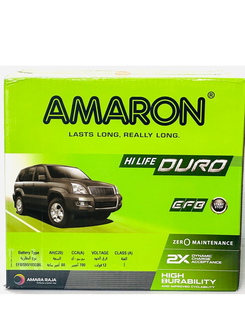 Amaron - Car Battery 12V 80AH 105D26L-EFB - Image 1