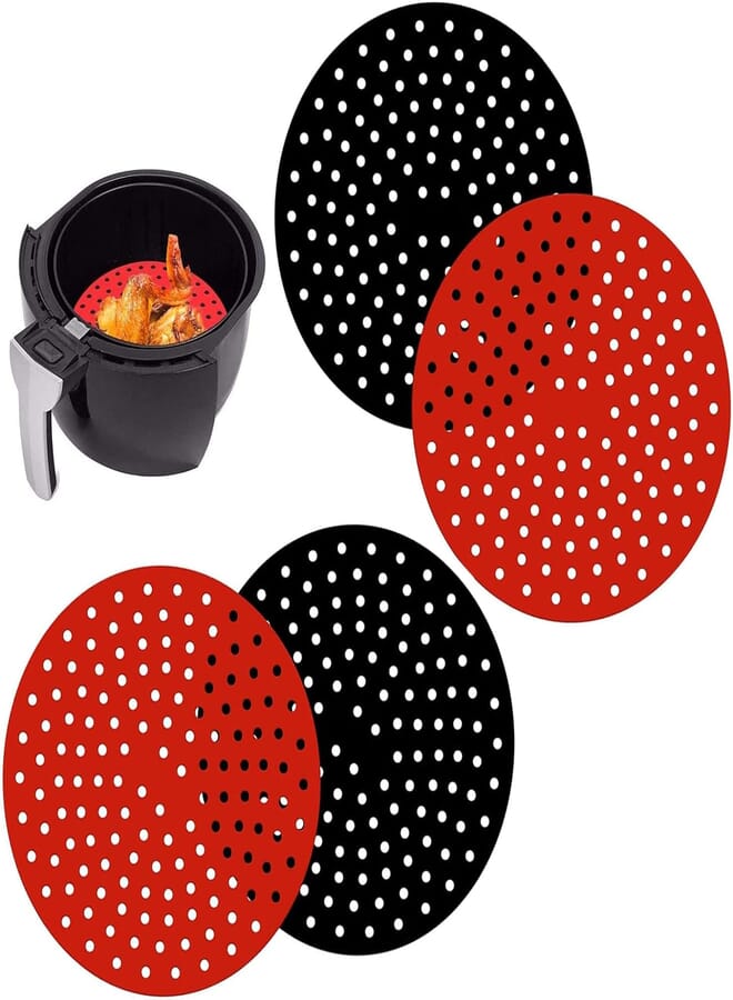 4 Pcs Non Stick Reusable Air Fryer Liners (Round / 8 Inch), Round Silicone Air Fryer Mats, Easy to Clean & Food-Grade | Air Fryer Accessories for Ninja, Gourmia, Power XL, NuWave and More