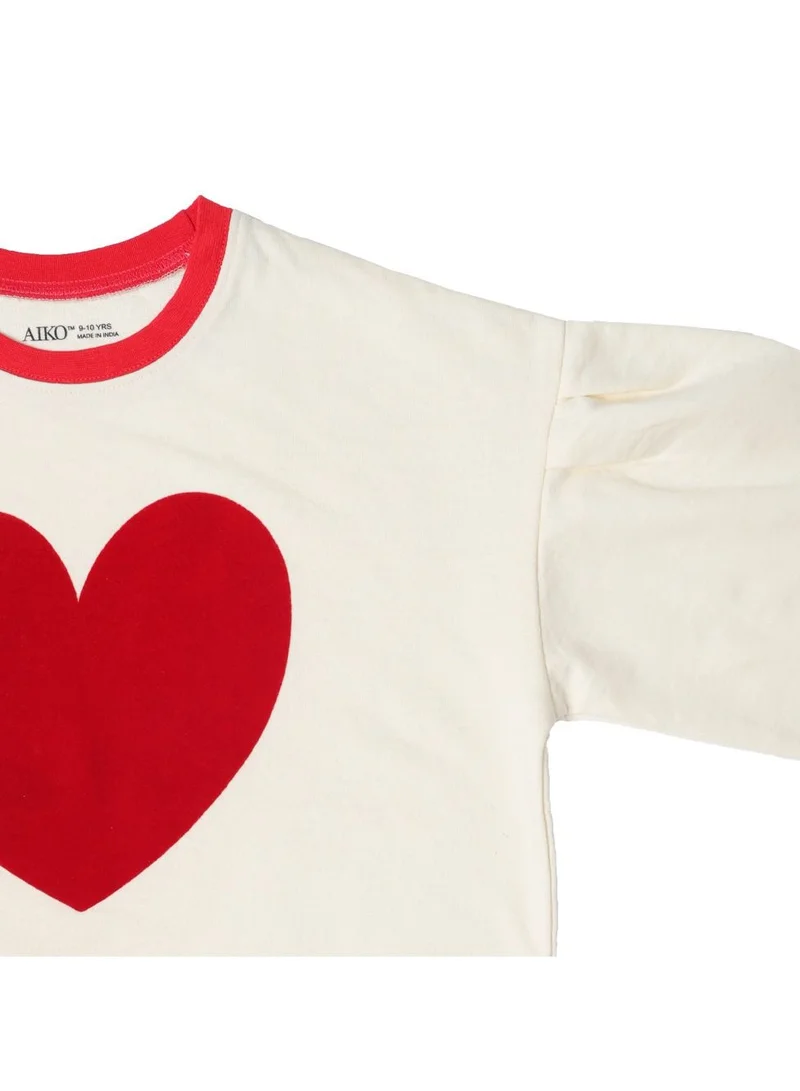 ايكو AIKO - Baby White and Red Heart Design  Sweat Top