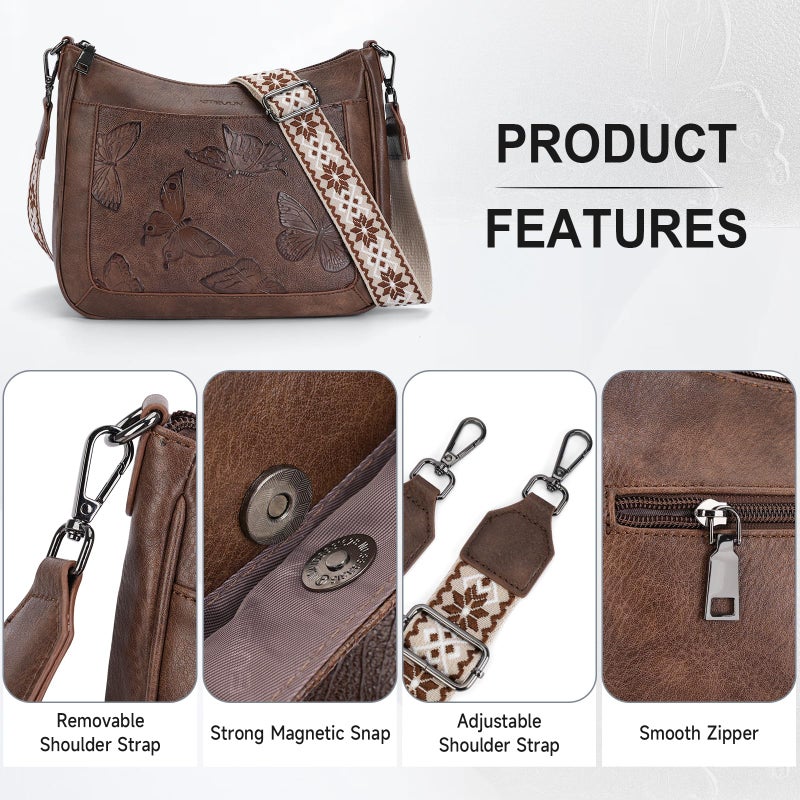KITEVIUN Crossbody Bags for Women Trendy, Vegan Leather Medium Butterfly Hobo Purse, Women's Shoulder Handbags - Image 5