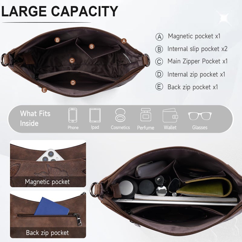 KITEVIUN Crossbody Bags for Women Trendy, Vegan Leather Medium Butterfly Hobo Purse, Women's Shoulder Handbags - Image 3