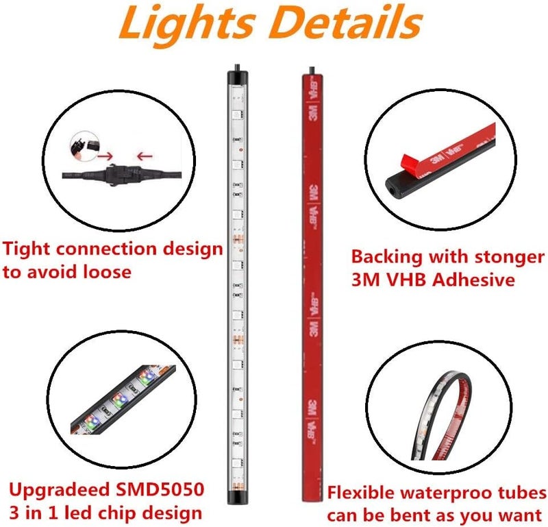 ROLiGHTiC 4 Pcs RGB LED Strip Lights for Golf Carts with RF/APP Control and Music Sync - Image 3