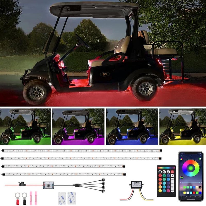 ROLiGHTiC 4 Pcs RGB LED Strip Lights for Golf Carts with RF/APP Control and Music Sync - Image 1