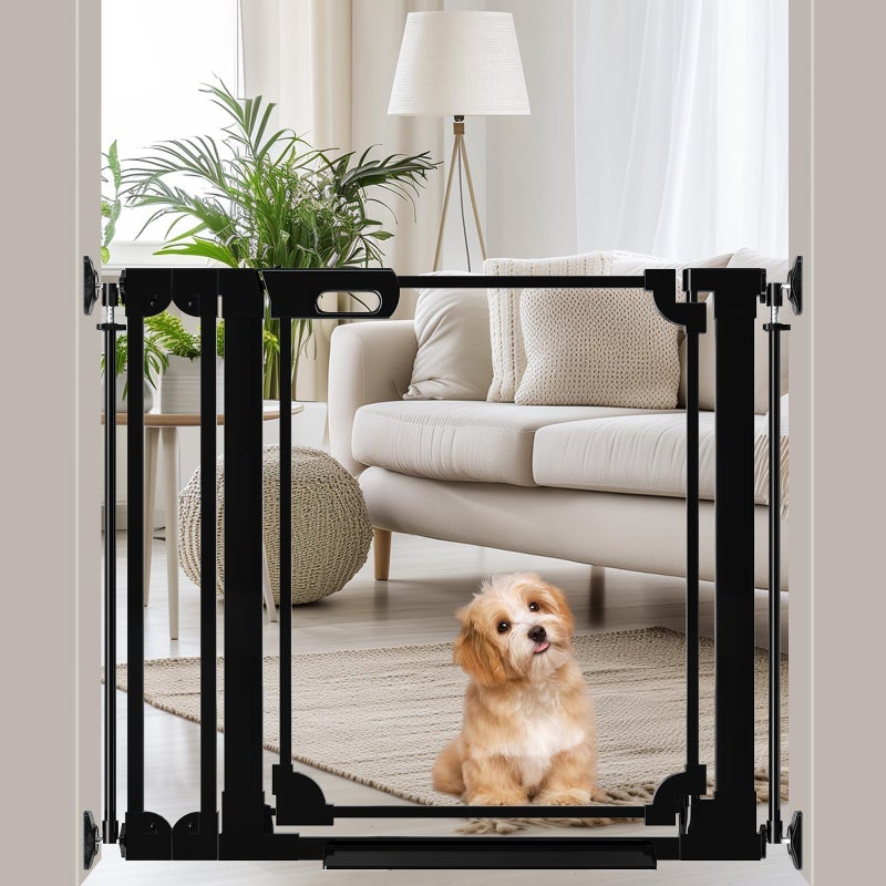 WAOWAO Clear Baby Gate for Stairs Modern Design Acrylic Auto Close Pet Gate, 29.52-37.79" Wide Safety Baby Gate for Doorways,Black Clear Dog Gates Indoor,Hallways,Kitchen - Image 1
