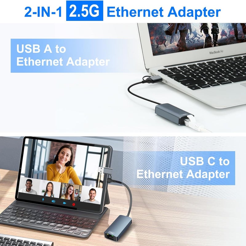 USB C 2.5G Ethernet Adapter, USB 3.0 to RJ45 2500Mbps Ethernet Network Adapter, Compatible with Laptops, PCs with Windows 11/10/8.1/8/7, Vista, Mac OS - Image 3