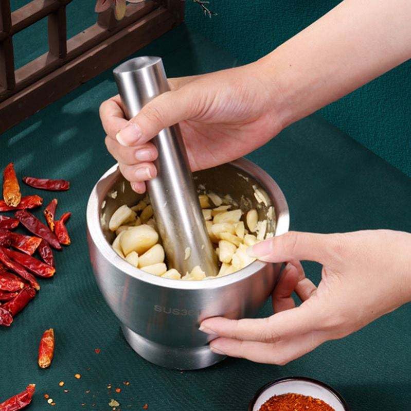 Jolfay Mortar and Pestle, 18/8 Stainless Steel Spice Grinder Pill Crusher with Lid for Crushing Grinding Ergonomic Design with Anti Slip Base and Comfy Grip Bpa Free - Medicine Pill Crusher Spices - Image 1