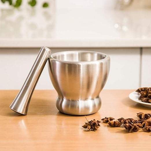 Jolfay Mortar and Pestle, 18/8 Stainless Steel Spice Grinder Pill Crusher with Lid for Crushing Grinding Ergonomic Design with Anti Slip Base and Comfy Grip Bpa Free - Medicine Pill Crusher Spices - Image 3
