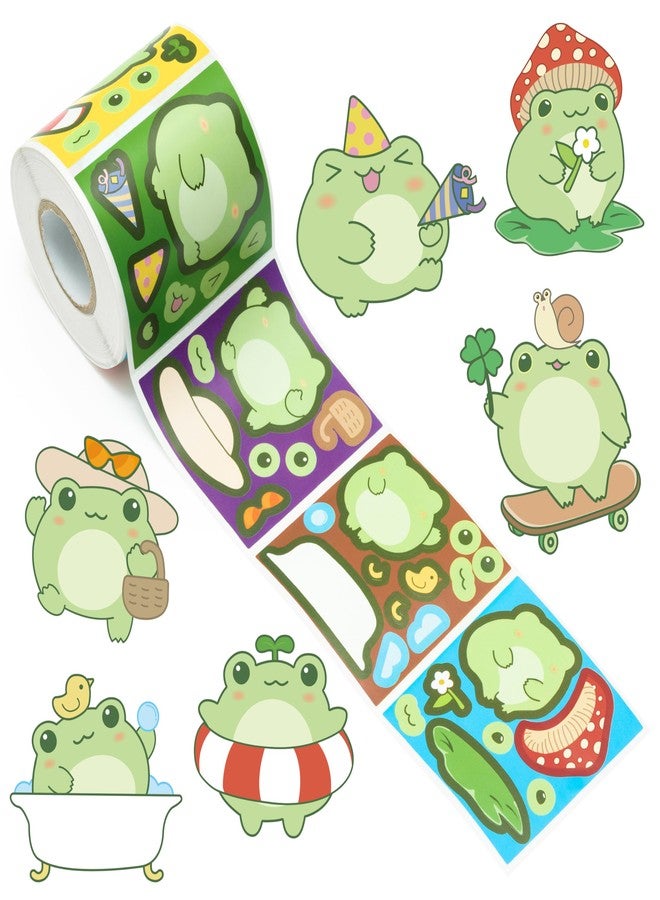 ANGOLIO 300Pcs Cute Frog Make A Face Stickers Scene Roll DIY Make Your Own Cartoon Frog Stickers Kawaii Animals Vinyl Waterproof Decals DIY Art Crafts for Kids Class Holiday Party Favor Birthday Gifts - Image 1