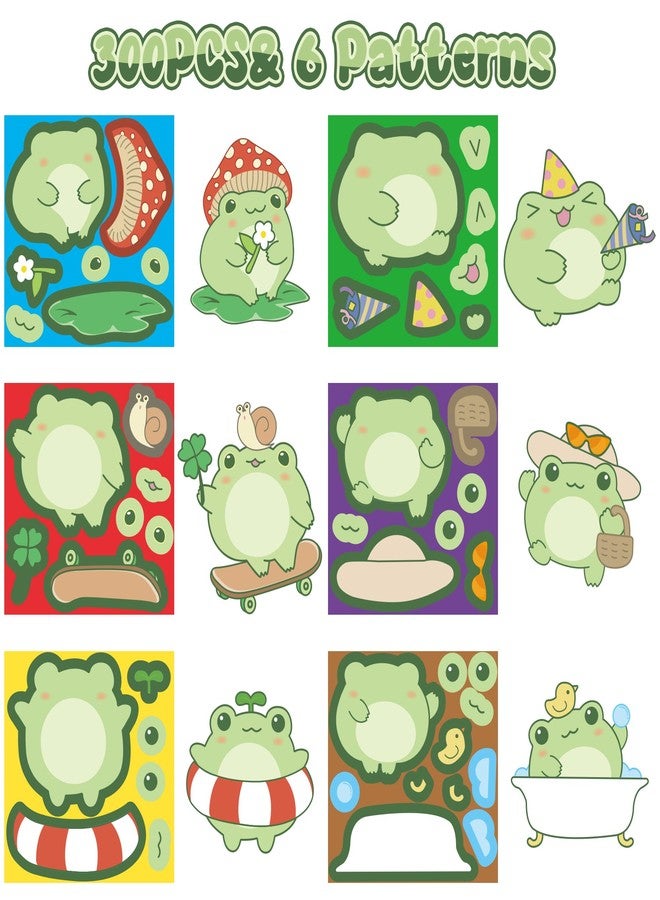 ANGOLIO 300Pcs Cute Frog Make A Face Stickers Scene Roll DIY Make Your Own Cartoon Frog Stickers Kawaii Animals Vinyl Waterproof Decals DIY Art Crafts for Kids Class Holiday Party Favor Birthday Gifts - Image 2