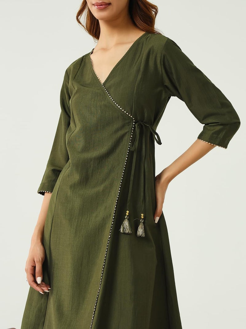 FIORRA Women's Green Silk Blend Angrakha Kurta with Pant and Dupatta SET0165 - Image 5