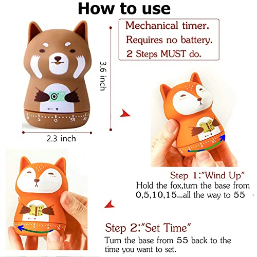 NUOSWEK Mechanical Kitchen Timer, Cute Animal Timer for Kids, Wind Up 60 Minutes Manual Countdown Timer for Classroom, Home, Study and Cooking (Brown Lesser Panda) - Image 2