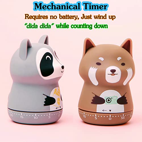 NUOSWEK Mechanical Kitchen Timer, Cute Animal Timer for Kids, Wind Up 60 Minutes Manual Countdown Timer for Classroom, Home, Study and Cooking (Brown Lesser Panda) - Image 4