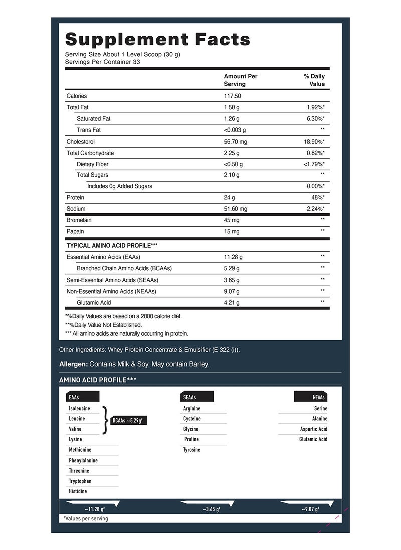 MUSCLEBLAZE - MuscleBlaze Raw Whey Protein Concentrate 80% (Unflavoured, 2.2lbs / 1kg) | 24g Protein Per Scoop - Image 1