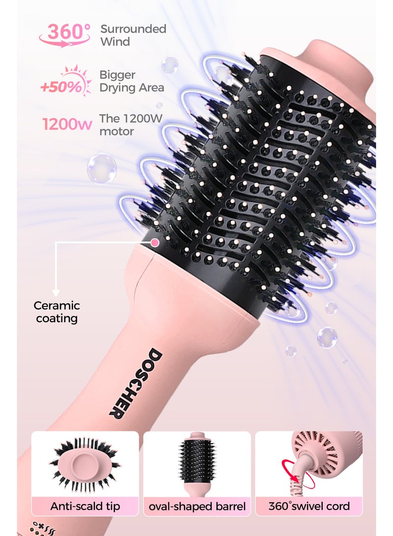 DOSCHER 1200W 4-in-1 Hot Air Brush Hair Dryer Professional Styling Comb, 2-in-1 Curling & Straightening Brush, Negative Ion Technology - Image 3