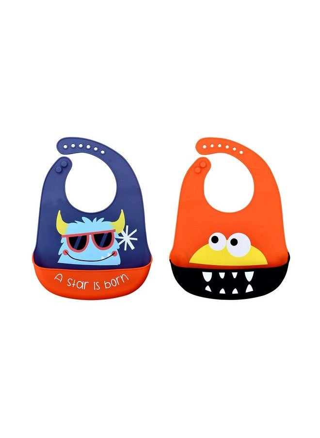 The Little Lookers - Silicone Feeding Bib For Baby;Toddlers With Adjustable Strap; Waterproof; Easy To Wash; Stain Proof ; Bpa Free;Soft Material Bibs With Tray;Food Catcher (0 3 Years) (Pack Of 2) - Image 1