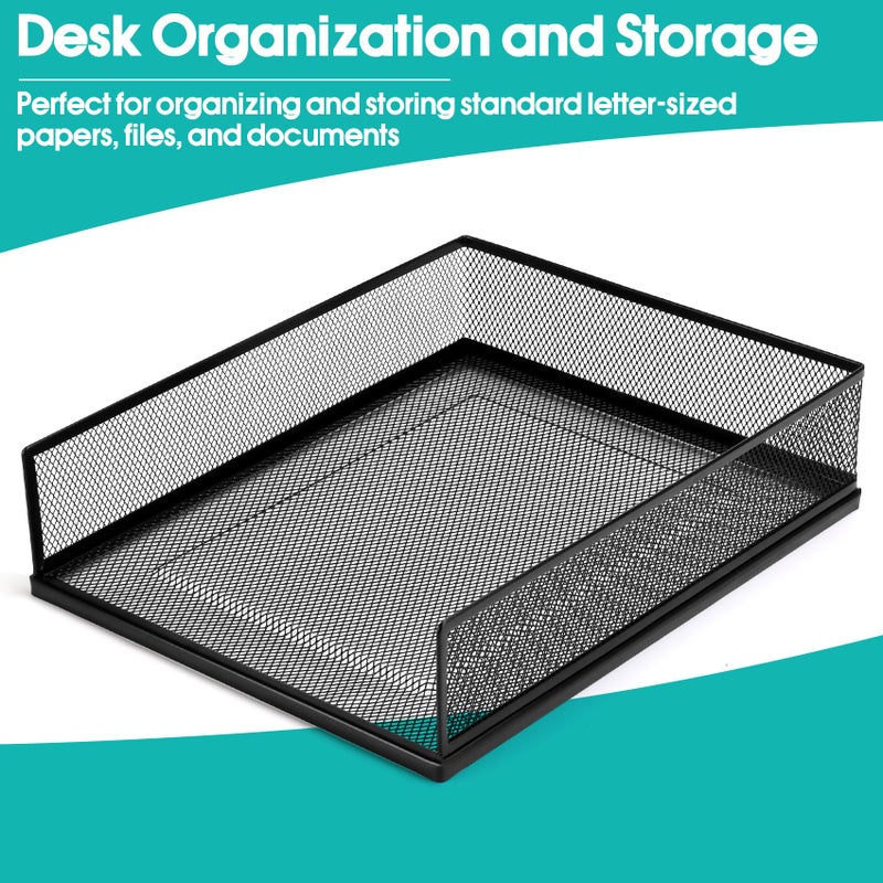 AZFUNN Wire Mesh Letter Trays Paper Tray Desk File Organizer, 2 Pack Stackable Metal Front-Load Documents Tray for Office Supplies File (Lengthways) - Image 5