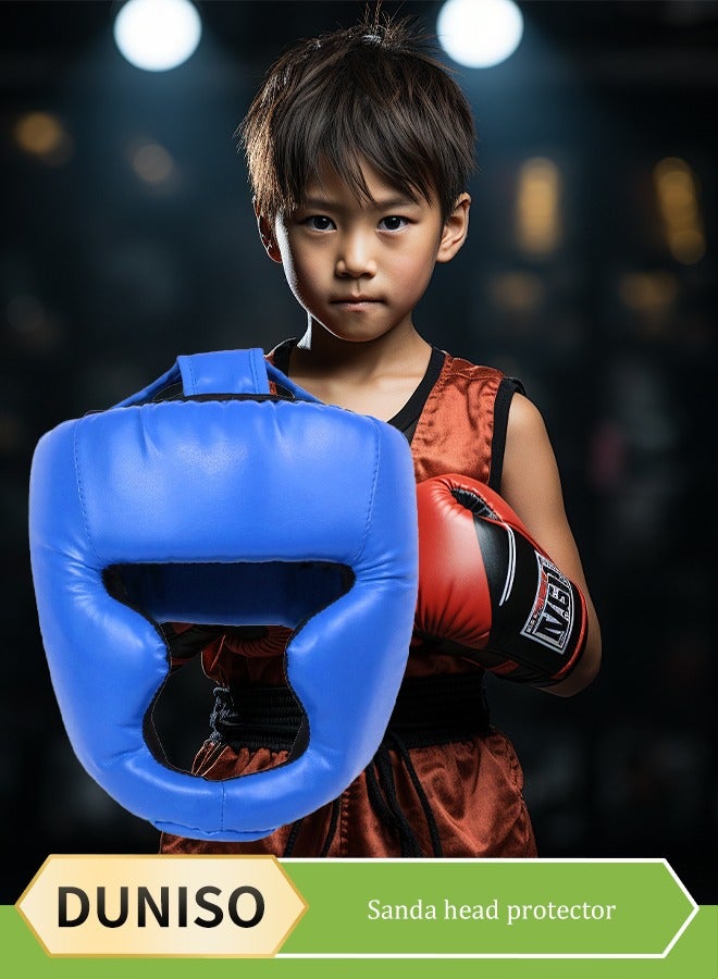 DUNISO Headgear for Kids，Thickened Boxing Helmet Safety Head Guard,Brace Head Protection,PU Leather Boxing Helmet for Traning Kickboxing MMA Muay Thai Sparring Martial Arts Karate Taekwondo(blue) - Image 1
