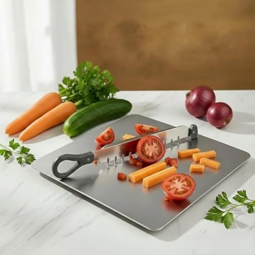 Touchcart Cut N Chop 2-in-1 Stainless Steel Kitchen Cutter & Chopping Board | Multi-Blade Vegetable & Herb Chopper | Heavy Duty Rustproof Salad Cutter & Food Preparation Tool for Home Kitchen - Image 1