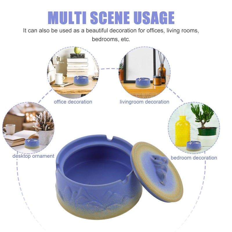 منفضة سجائر خزفية قديمة بغطاء مقاوم للرياح وديكور منزلي رجعي للاستخدام في الداخل والخارج والحديقة والشرفة. - Image 4