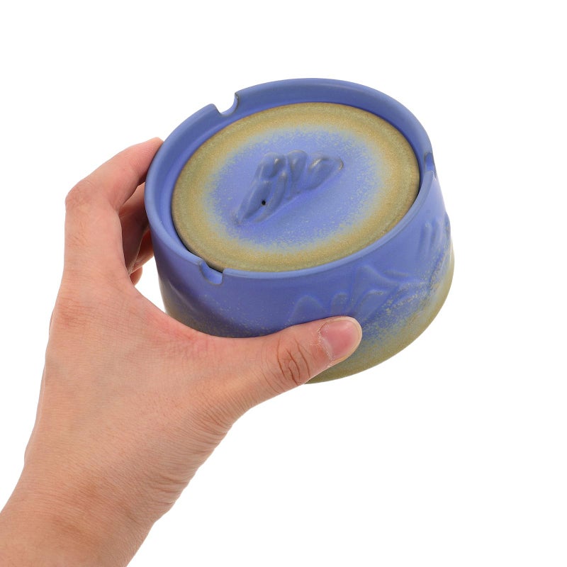 منفضة سجائر خزفية قديمة بغطاء مقاوم للرياح وديكور منزلي رجعي للاستخدام في الداخل والخارج والحديقة والشرفة. - Image 5