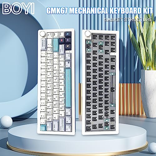 BOYI GMK67 Barebones Keyboard Kit,65% RGB Hot-Swap Gasket Mounted Tri-Mode BT/2.4GHz/USB-C 4000mAh Wireless Custom Programmable Mechanical Gaming Keyboard DIY Kit with Knob(White) - Image 2