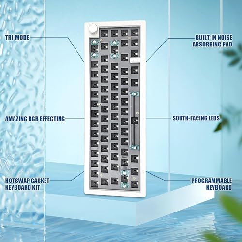 BOYI GMK67 Barebones Keyboard Kit,65% RGB Hot-Swap Gasket Mounted Tri-Mode BT/2.4GHz/USB-C 4000mAh Wireless Custom Programmable Mechanical Gaming Keyboard DIY Kit with Knob(White) - Image 3