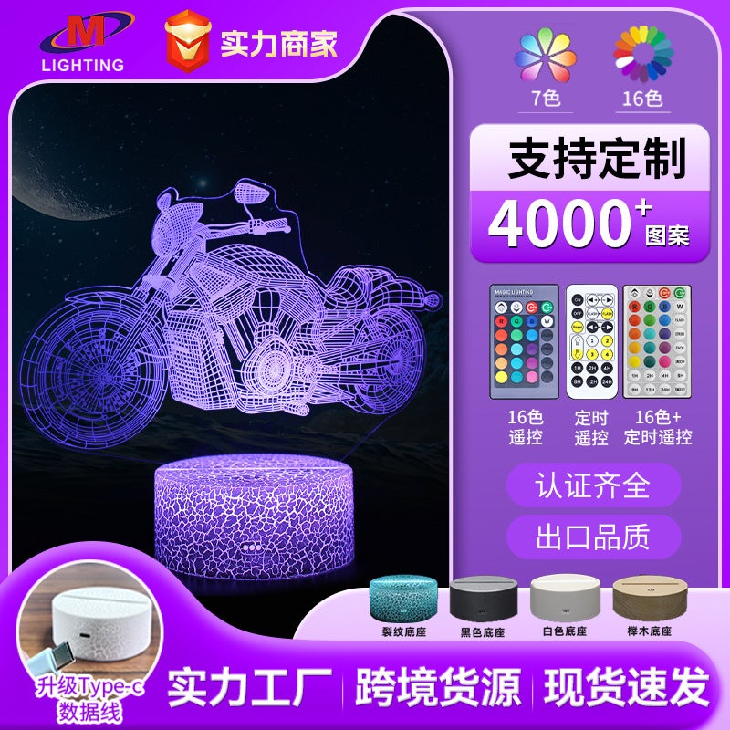 Dedicated To Harley Motorcycle Series Led Night Light Creative Colorful Visual 3D Lamp Gift Lamp - Image 2