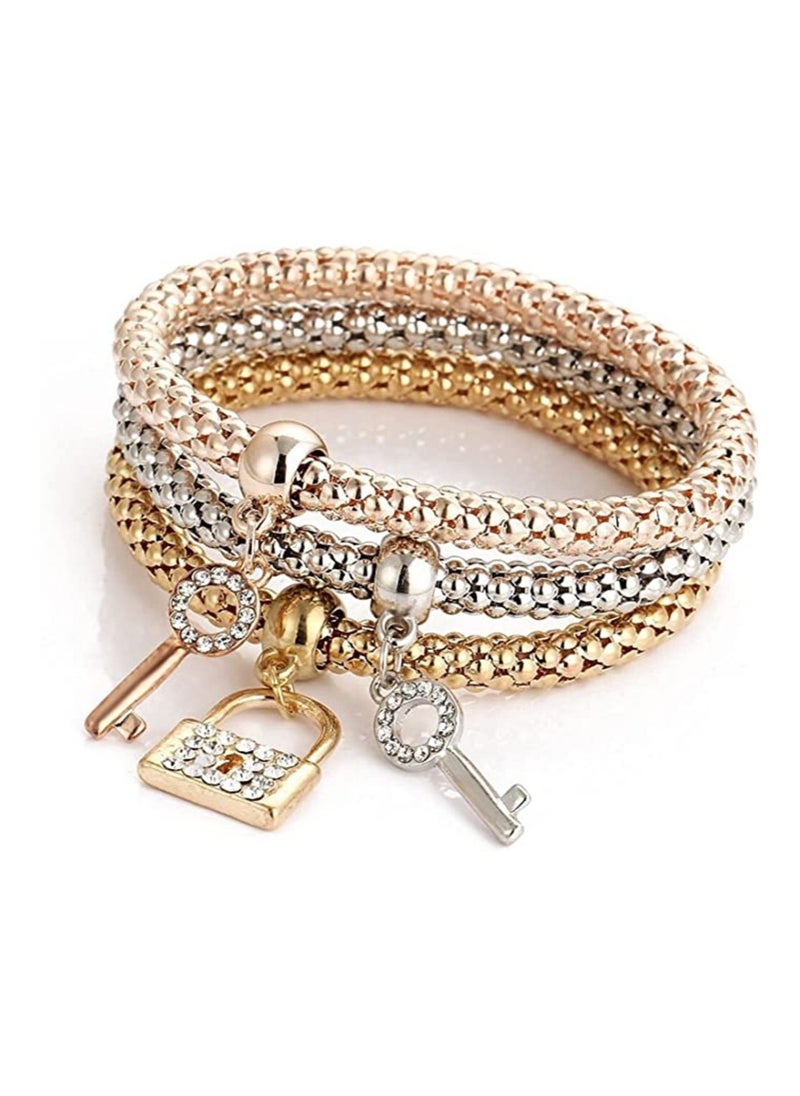 MIRFA Silver and rose gold women's Key & Lock bracelet jewelry set  - Image 1
