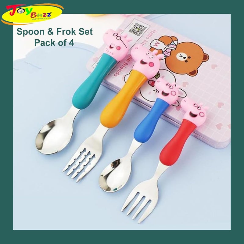 Joy Buzz Cutlery Set - 4 Piece of Stainless Steel Spoon and Fork with Colorful Handles for Toddlers- Pack of 1 (Unicorn Spoon Set) - Image 5