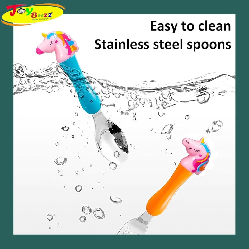 Joy Buzz Cutlery Set - 4 Piece of Stainless Steel Spoon and Fork with Colorful Handles for Toddlers- Pack of 1 (Unicorn Spoon Set) - Image 4
