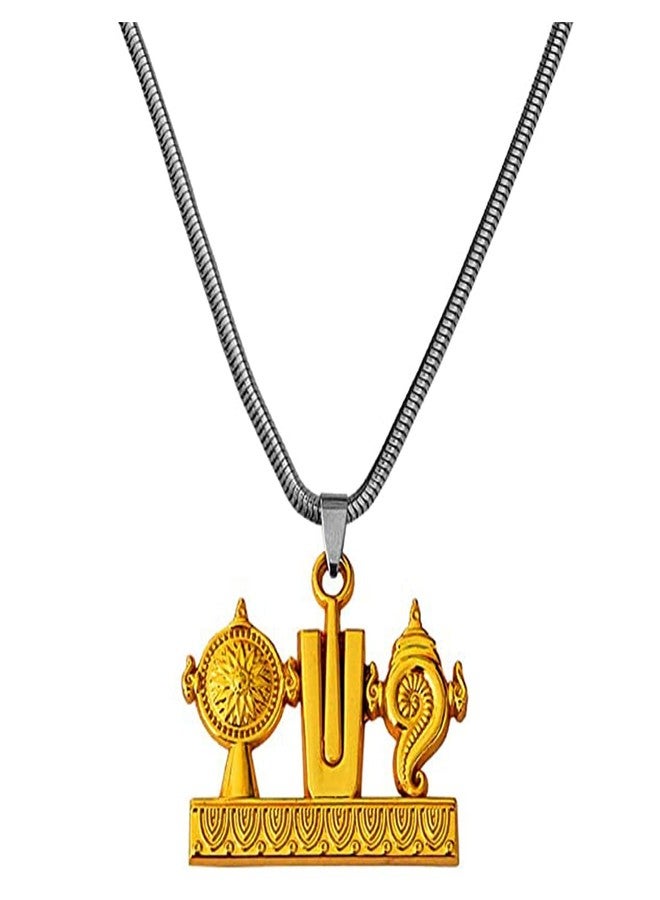 AFH Lord Tirupati Balaji Shanku Chakra Namam ذهبي مع سلسلة ثعبان معدنية معلقة - Image 1