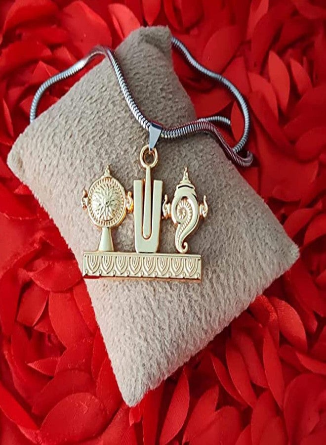 AFH Lord Tirupati Balaji Shanku Chakra Namam ذهبي مع سلسلة ثعبان معدنية معلقة - Image 3