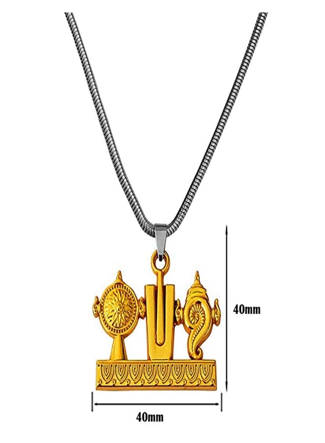 AFH Lord Tirupati Balaji Shanku Chakra Namam ذهبي مع سلسلة ثعبان معدنية معلقة - Image 2